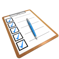 checklist, clipboard, q